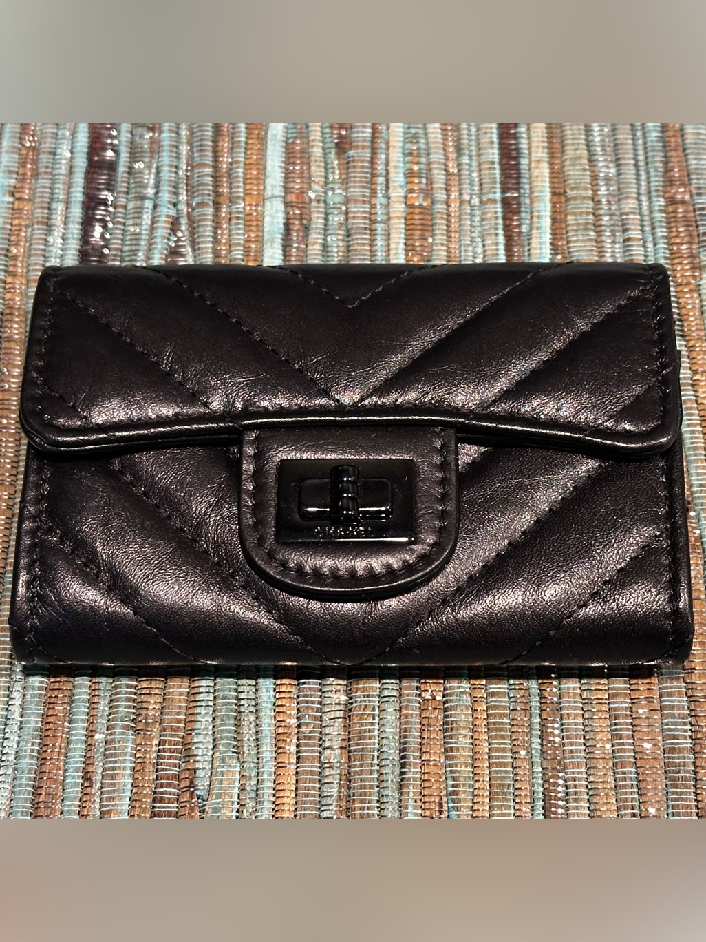 Chanel Aged Calfskin Chevron Quilted Reissue Card Holder Wallet So Black